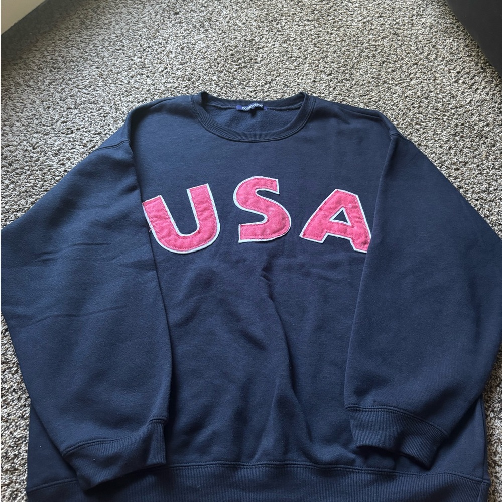 Ocean Drive Navy Crewneck Sweater with Pink USA